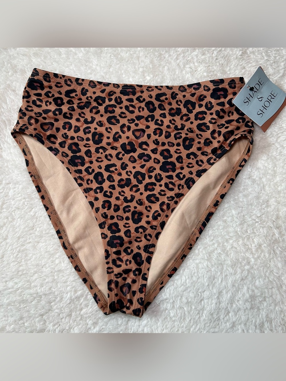 Shade & Shore Women’s Leopard Print High Waist Cheeky Bikini Bottoms Small NEW